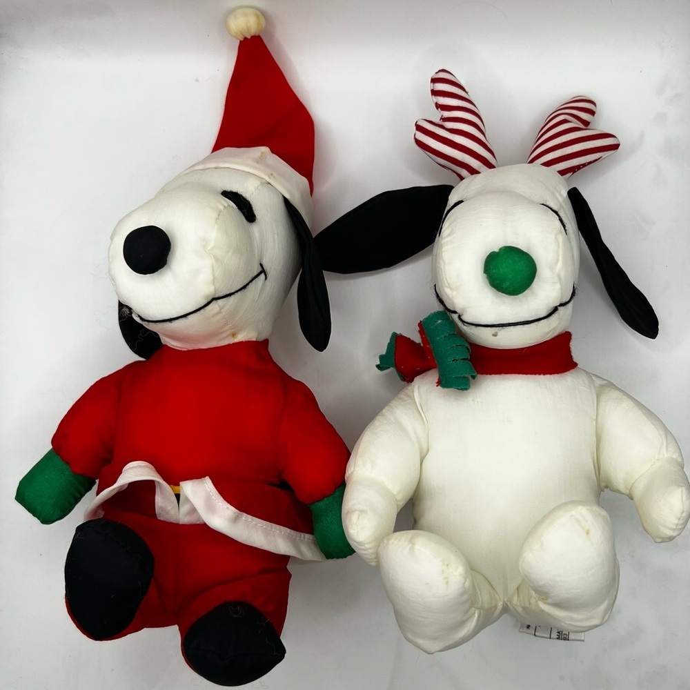 Vintage Snoopy Peanuts Nylon Christmas Plush Set of 2
